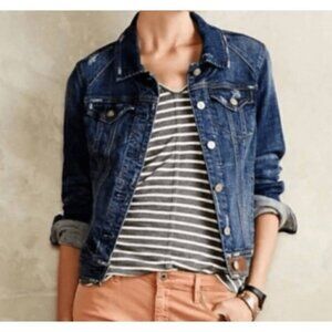 Pilcro and the Letterpress AVIE Denim jean trucker jacket leather detail - Small